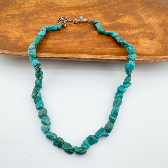 Vintage Turquoise Bead Necklace Nuggets Southwestern Natural Collar Retro Rustic - Picture 1 of 8